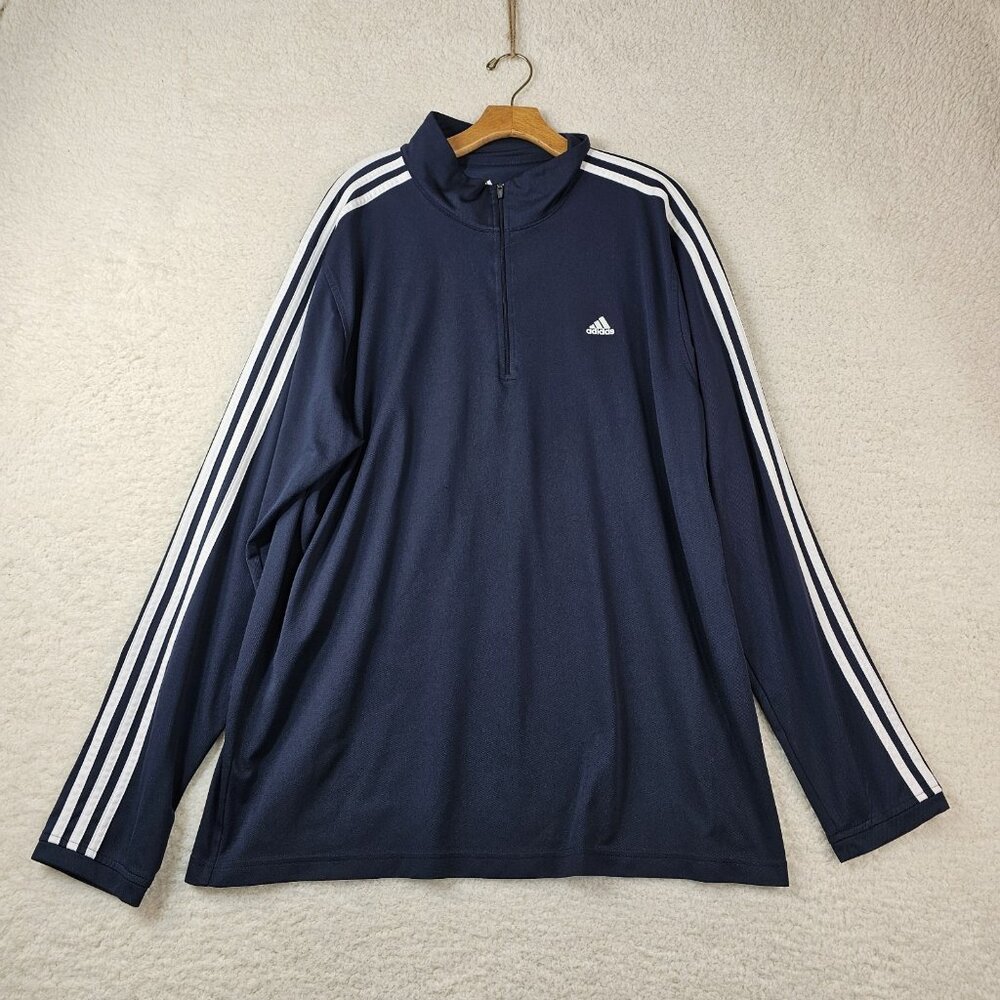 Adidas‎ Quarter Zip Pullover 2XL Black Long Sleeve White Stripes Athleisure Y2K